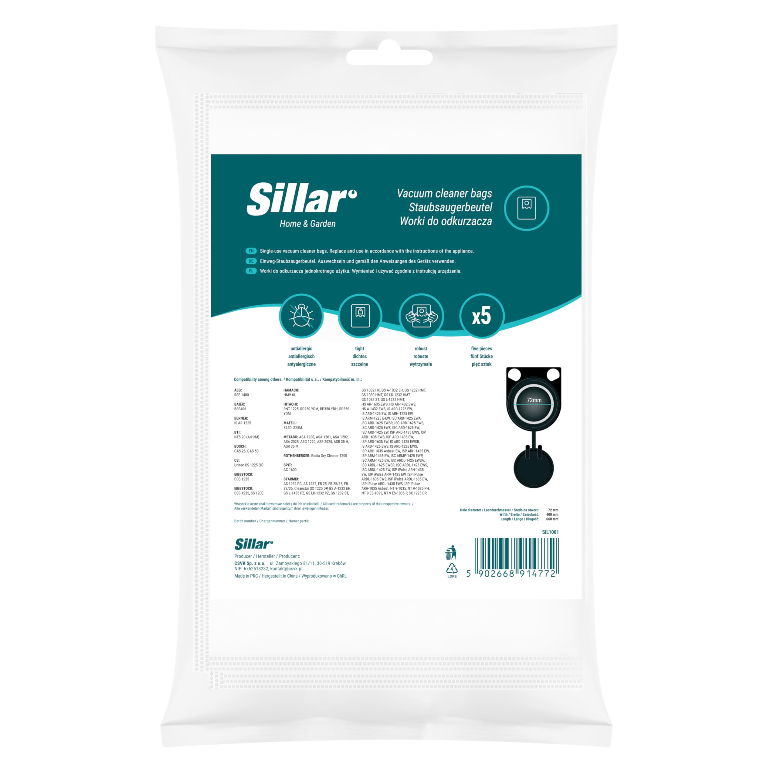 Sillar 20 bolsas profesionales de fieltro compatible con aspiradoras Bosch GAS 25 / GAS 50 VPE SFC/STARMIX FB 25 METABO - reemplazo