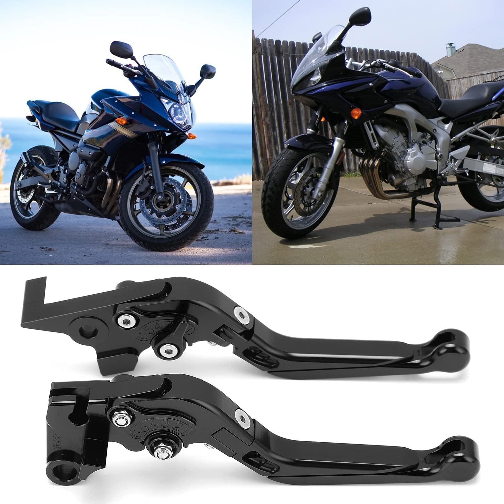 Fydun Palanca de Embrague de Freno de Motocicleta, 1 Par Izquierda Y Derecha Manijas de Freno Ajustables Aleación de Aluminio Accesorio de Motocicleta para XJ6 Desviación FJ MT FZ FZ6R(negro)
