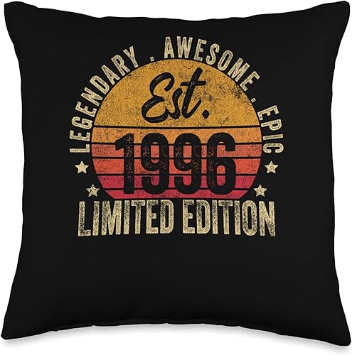 27th Birthday Vintage 27 Year Old Est 1996 Limited Edition Throw Pillow, 16x16, Multicolor