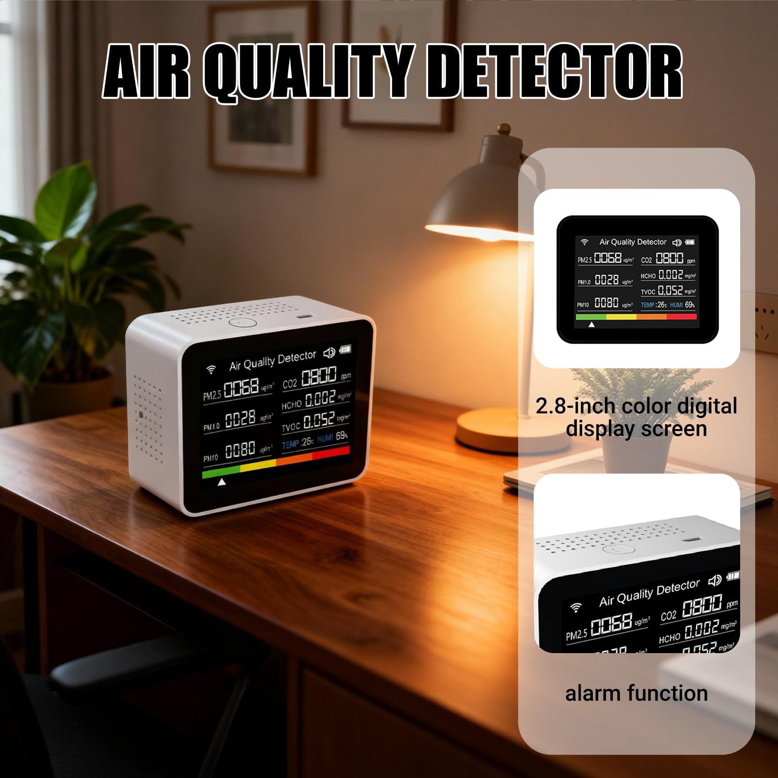 13 en 1 Tuya Intelligent Air Quality Monitor Interior, Detector de CO2 portátil, admite la función de Alarma de Control de Aplicaciones remotas con probador de Calidad del Aire (Blanco)