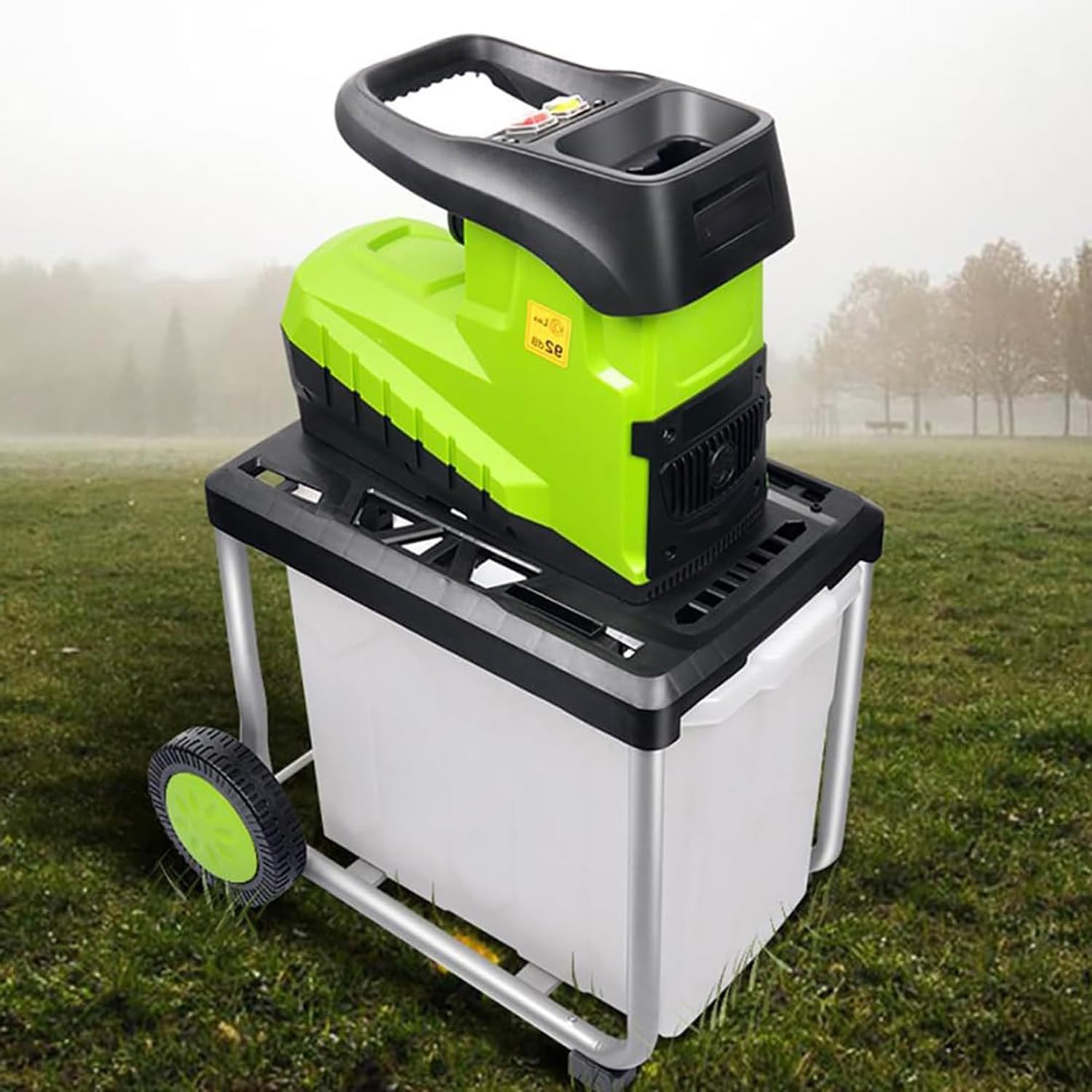 Trituradora eléctrica de madera de 2800 W, contenedor de 60 L, cabezal de corte templado, diseño compacto (105 x 62,5 x 45 cm), jardinería ecológica, incluye alambre de 20 m
