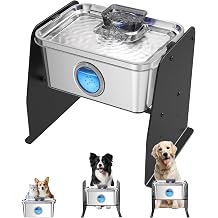 PETIMI Elevated Dog Bowl, 2 Gallon Dog & Cat Water Fountain with Stand, Large Indoor Raised Dog Bowl, Ultra Quiet Pet Fountain, Adjustable Height, Safety Lock, Anti-Tip, 3 Filters Included, Smart Pump