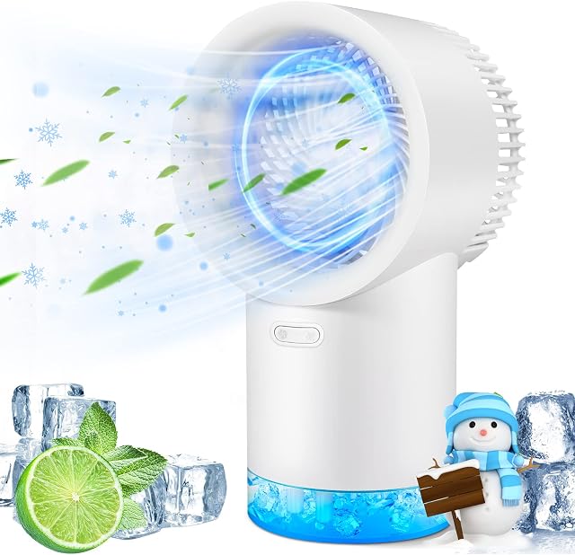 ROEJUYY Portable Air Cooler, Mini Mobile Air Conditioner, 3-in-1 Evaporative Air Cooler, 3 Fan Speeds, USB Rechargeable, 400ml Water Tank, Personal Space Air Conditioner (White),FRKH-L145