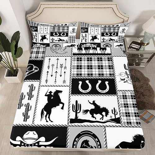 Miniatura 2 de Western Cowboy - Juego de sábanas de tamaño matrimonial para niños, diseño geométrico de cactus, decoración de habitación de niños, niñas y adultos,