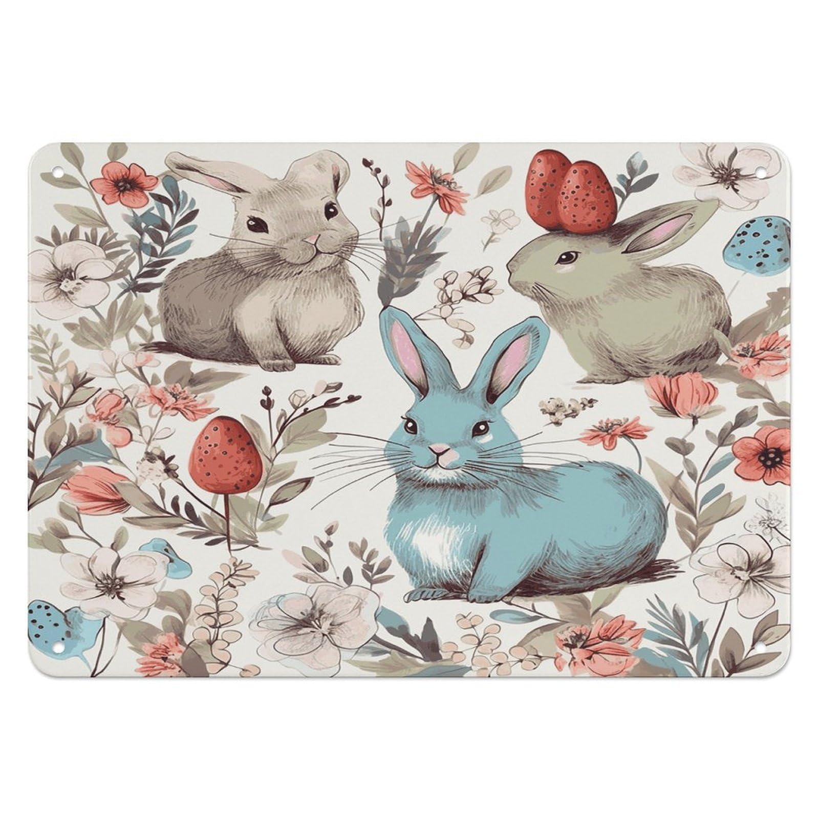 Fodpand Style Flowers Bunnies Birds Retro Vintage Metal Tin Sign,Wall Art Decor Garden Plaque Poster For Bedrooms Yard Bars Pubs Patios Porches 7.9X5.5 Inch
