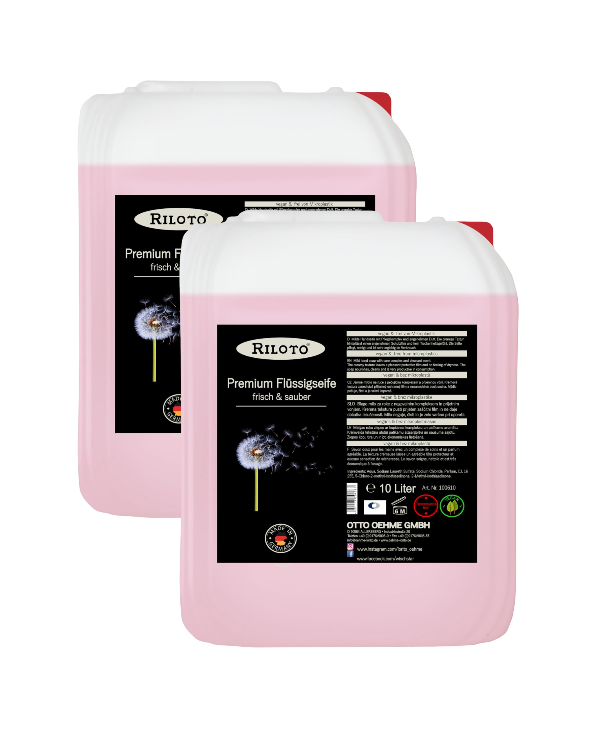 Lorito frisch & sauber Premium Flüssigseife 2 x 10L vegan - Handseife flüssig zur sanften & schonenden Handreinigung, Wohlduftende Nachfüllseife für Seifenspender