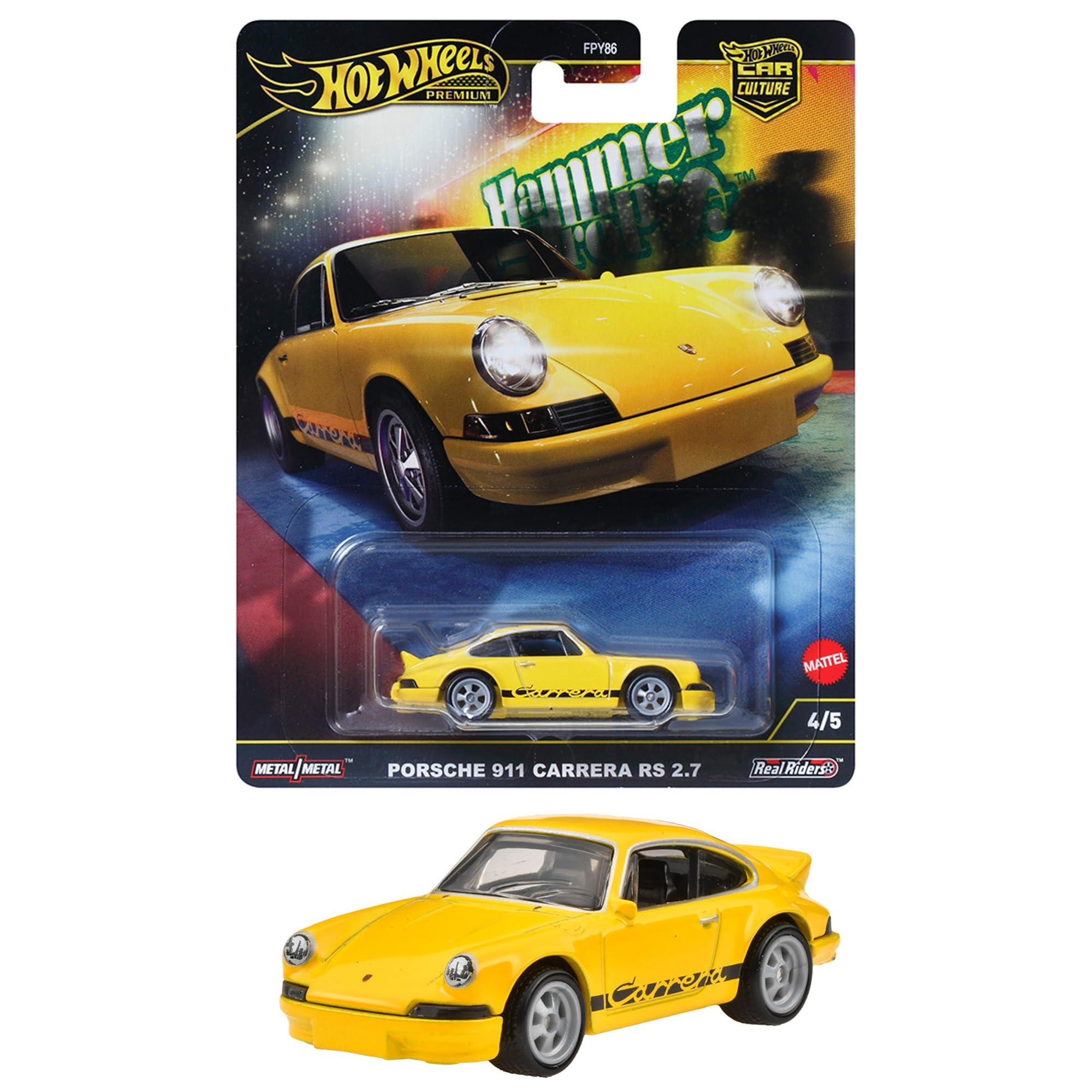 Hot Wheels HRW07 Car Culture Hammer Drop Porsche 911 Carrera RS2.7 Vehicle Toy Mini Car 3 Years Old and Up Yellow