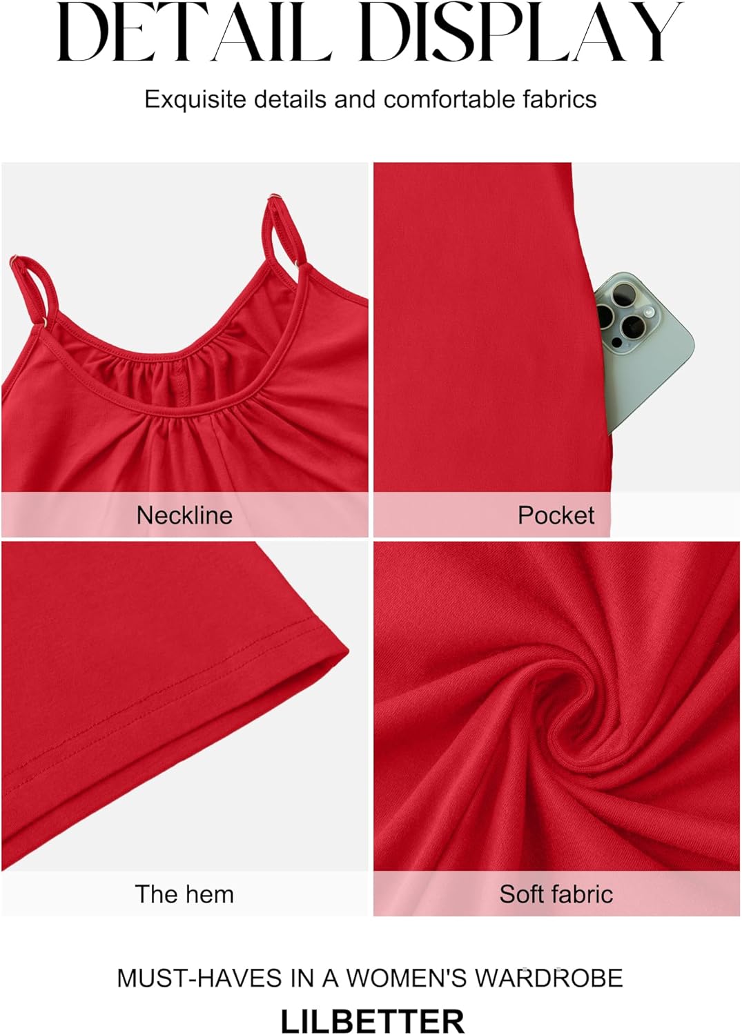 LILBETTER Womens Summer Casual Loose Rompers Sleeveless Stretchy Short Jumpsuits with Pockets - Image 5