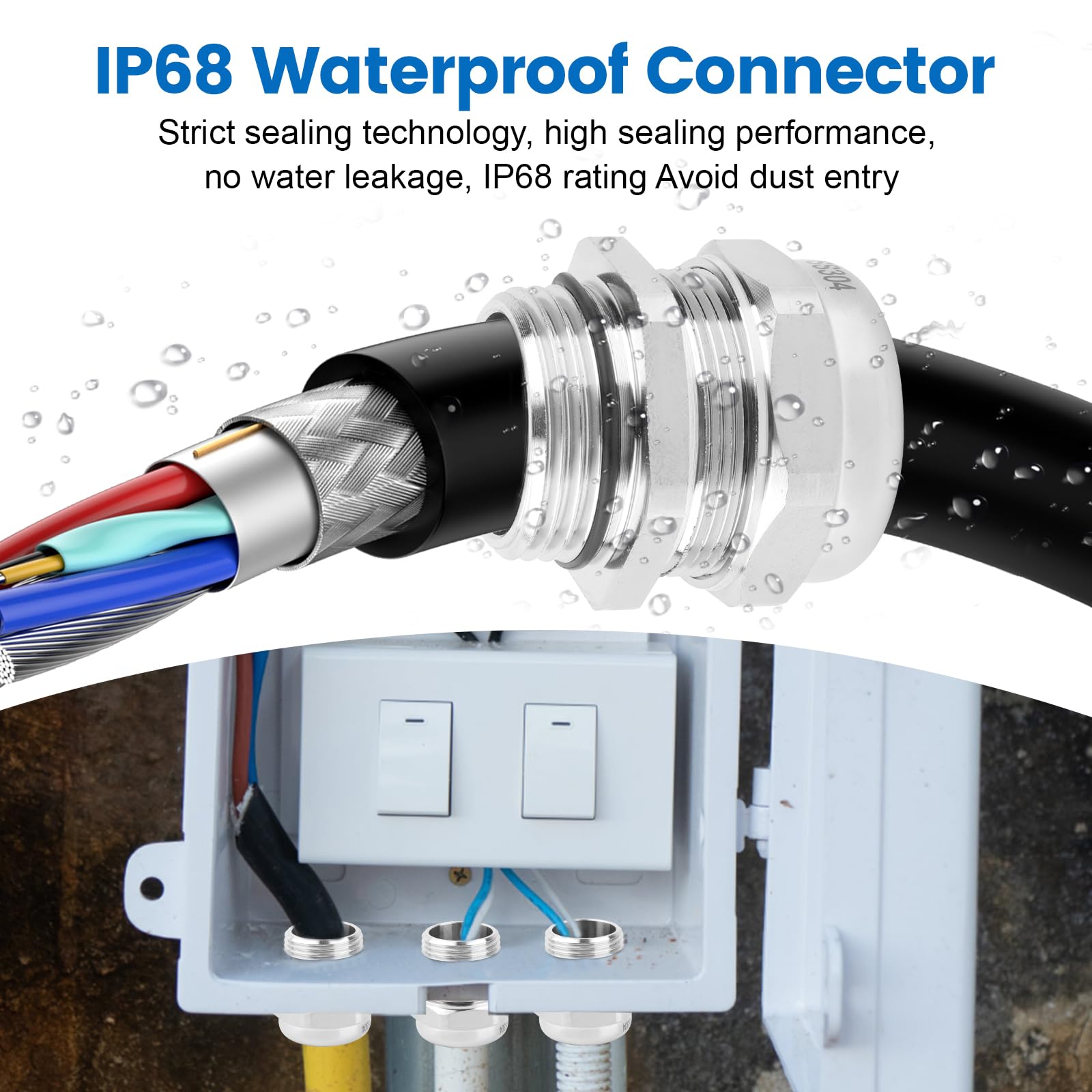 Pressacavo impermeabile in acciaio inox NPT da 2,5 cm, pressacavo regolabile impermeabile IP68, connettori per cavi con guarnizioni e dado di bloccaggio per cavi di diametro 18-25 mm