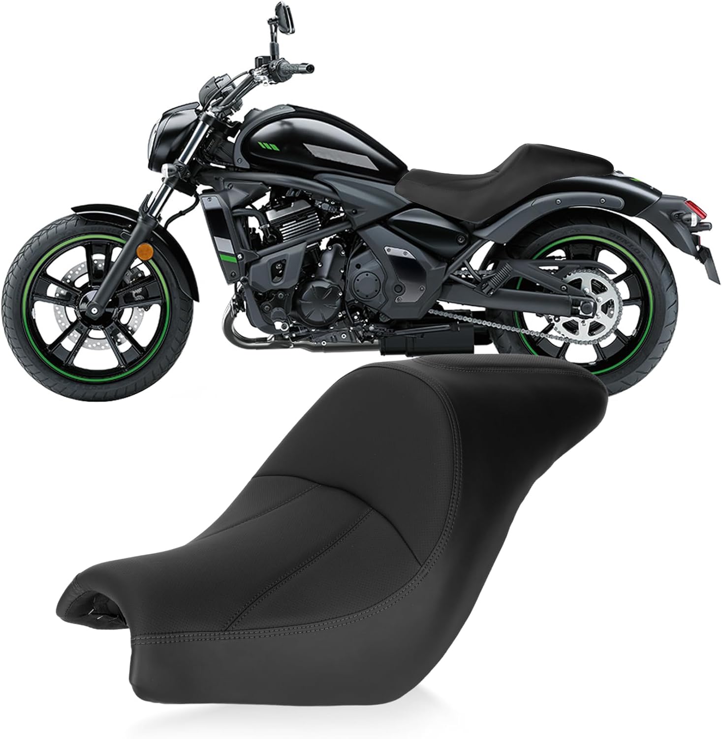 psler rider seat for vulcan 650 - one piece motorcycle seat assembly, black&green