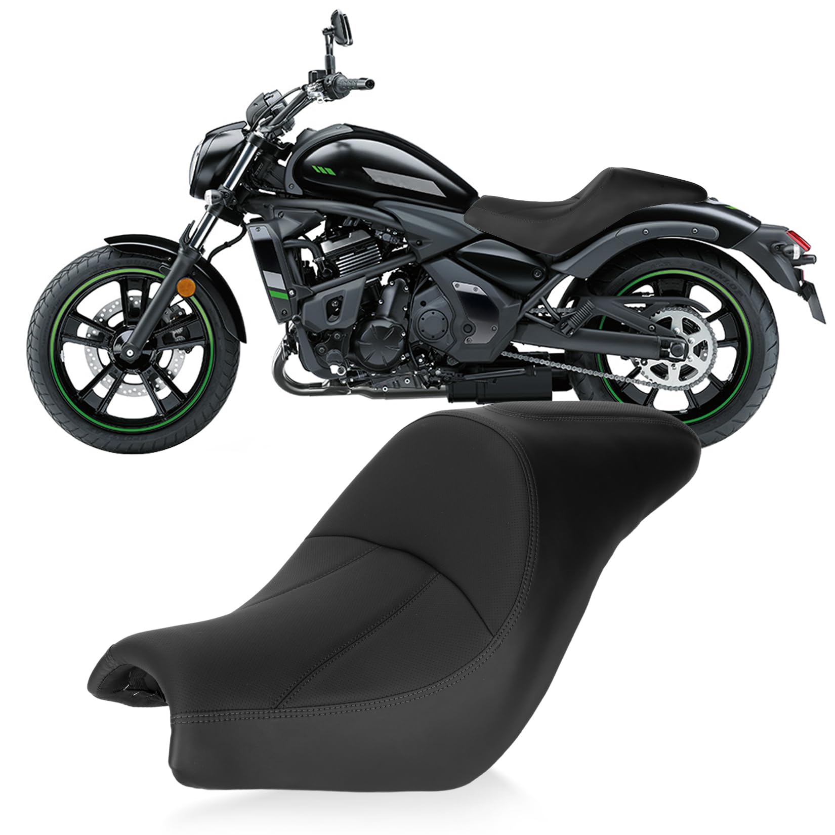 Motorcycle Passenger Seat Faux Leather Rear Passenger Pillion Seat Pad Compatible With Kawasaki Vulcan S 650 VN650 2015-2022