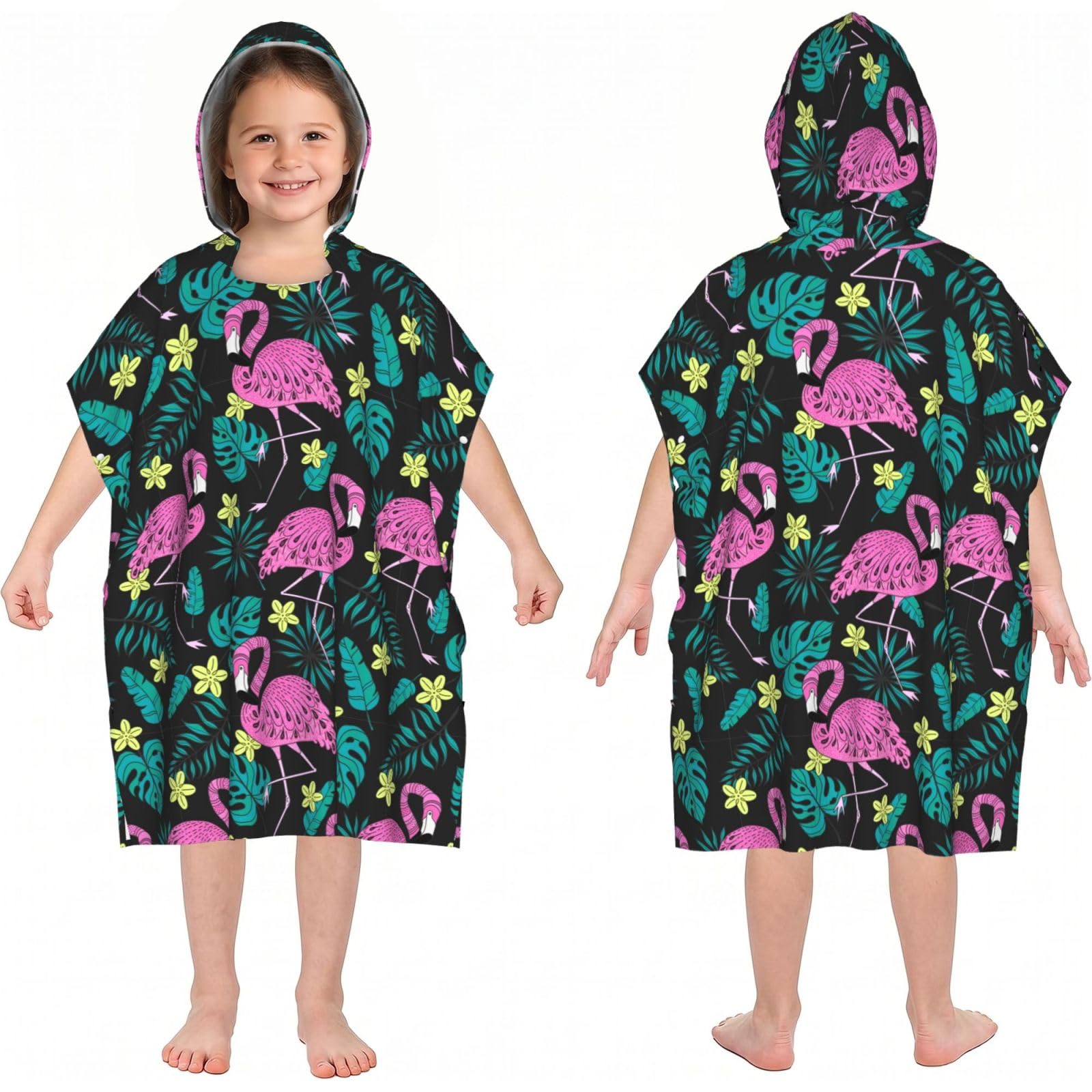 Noble Ren Flamingo Pattern Hooded Kids Beach Towels Girls Boys Swimming Coverings Towels Bath Towels, Bathrobes, And Ponchos Absorb Water Quickly And Dry Well
