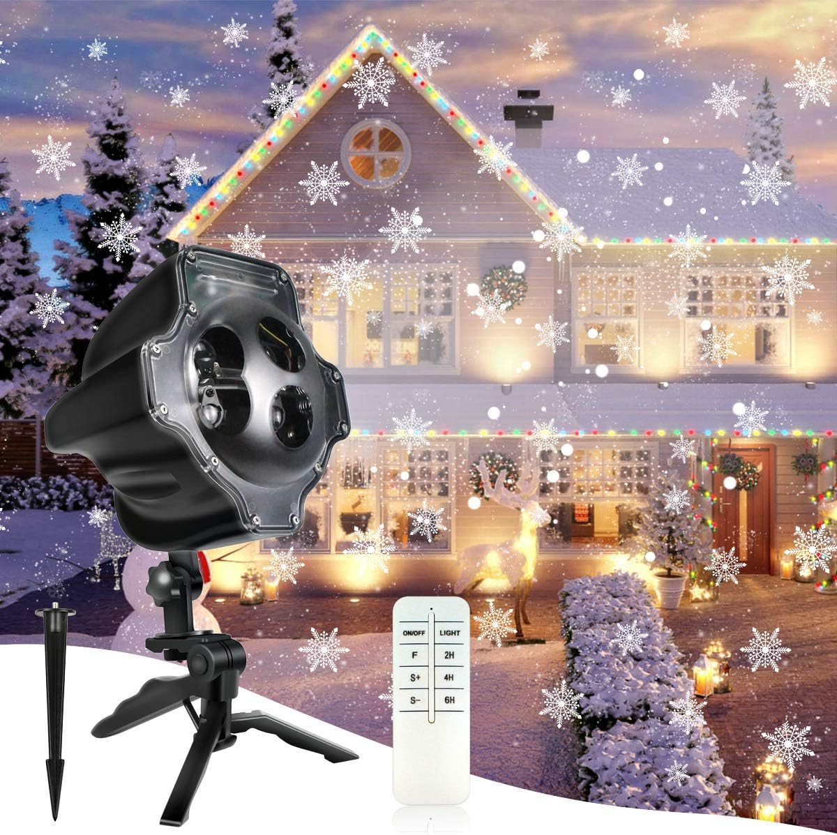 Kithouse Christmas Projector Lights, Outdoor Indoor Snowfall Lights, LED Projector Lights Outdoor, Christmas Light Projector Snowflake Lights Xmas Lights LED Landscape Lights