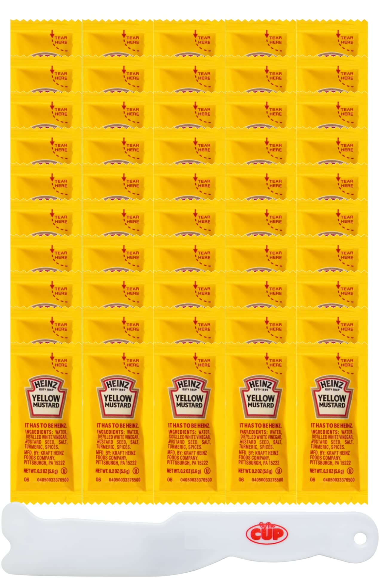 Heinz Mustard, Single Serve Packets, 50 Count with By The Cup Spatula Knife