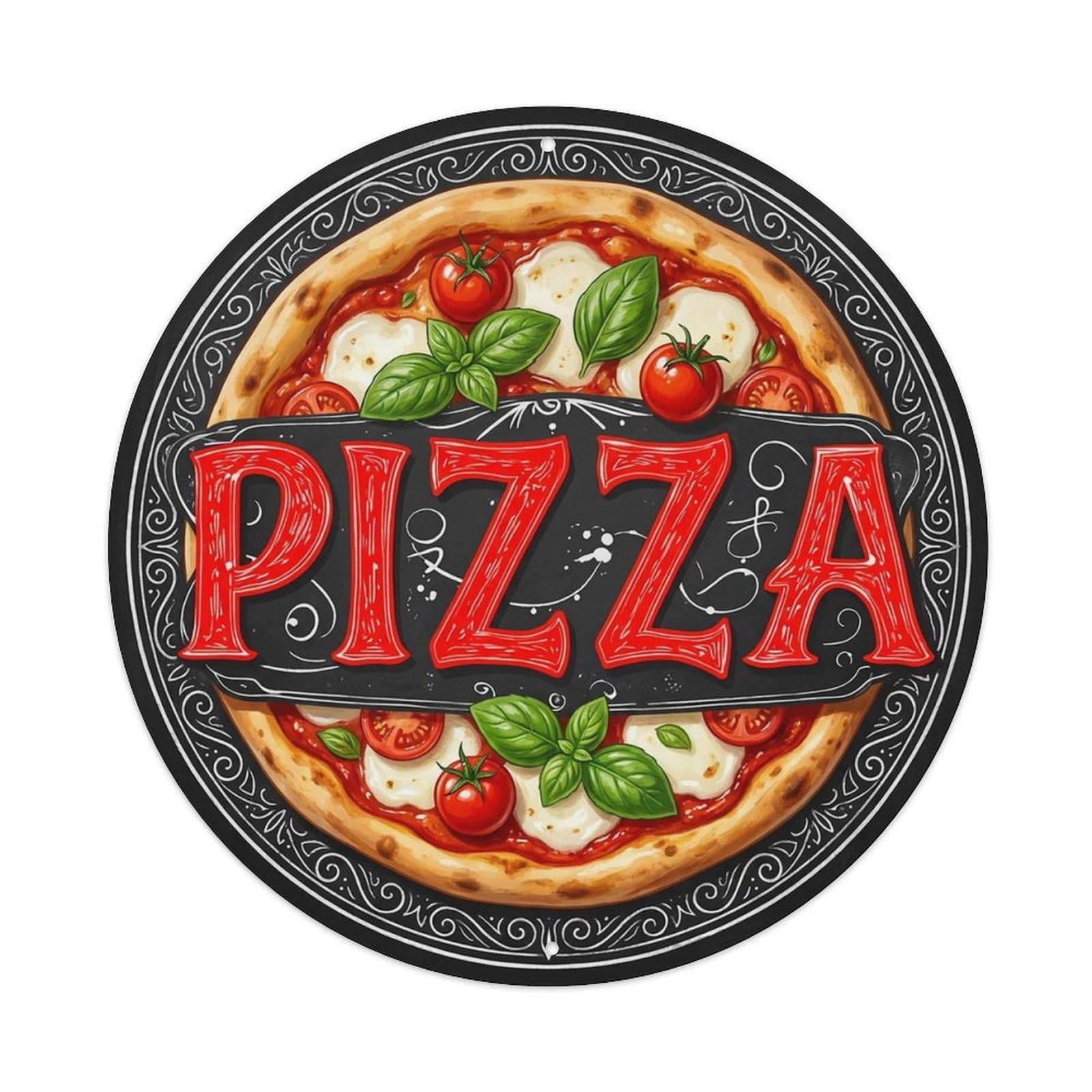 Yrnq 8X8inch Vintage Style Vintage Pizza Basil Tomato Food Decoration Metal Tin Sign