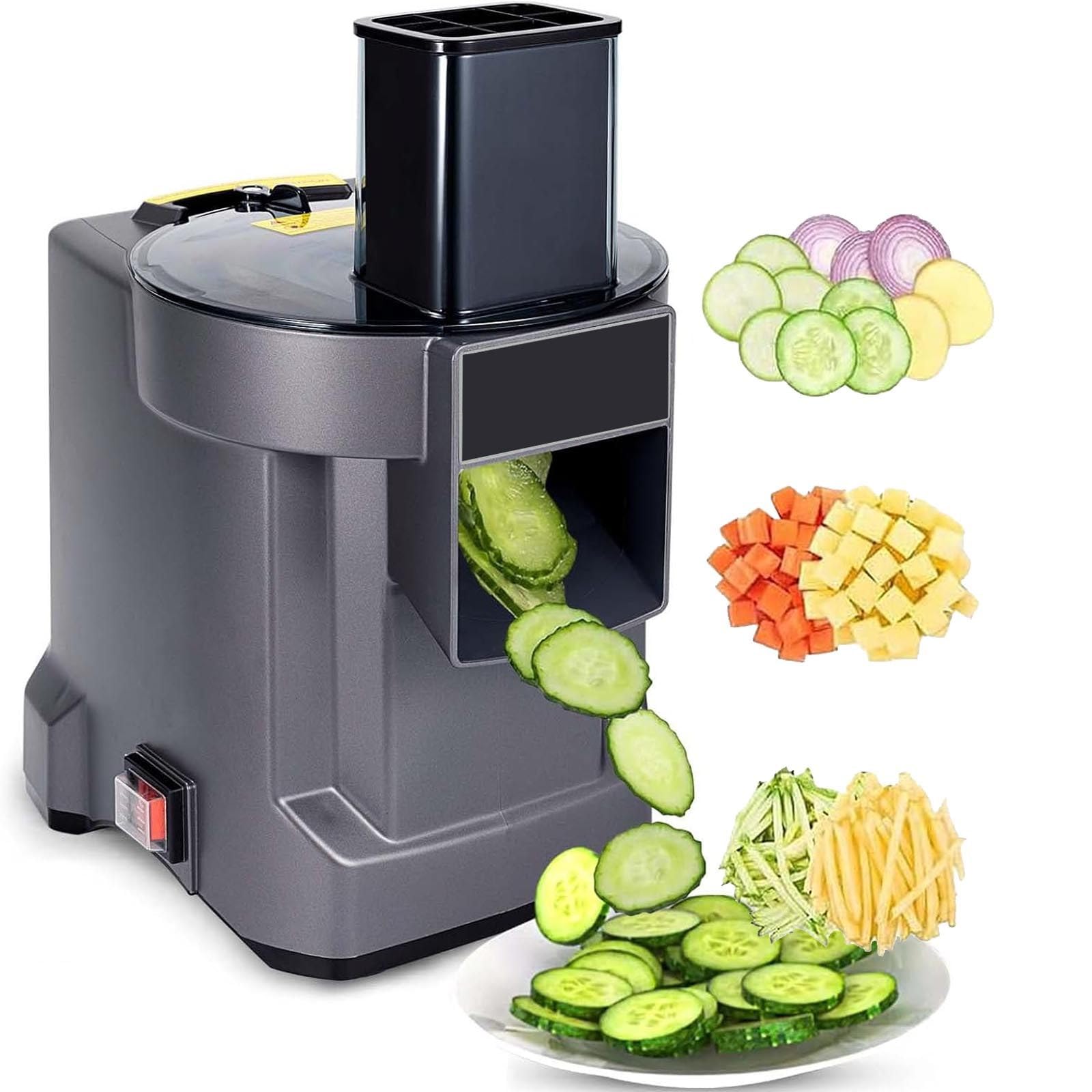 Picadora profesional para verduras de 100 W, robot de cocina 3 en 1, cortador de patatas y rallador de cebollas automático con 3 cuchillas de acero inoxidable – Para comercial y doméstico