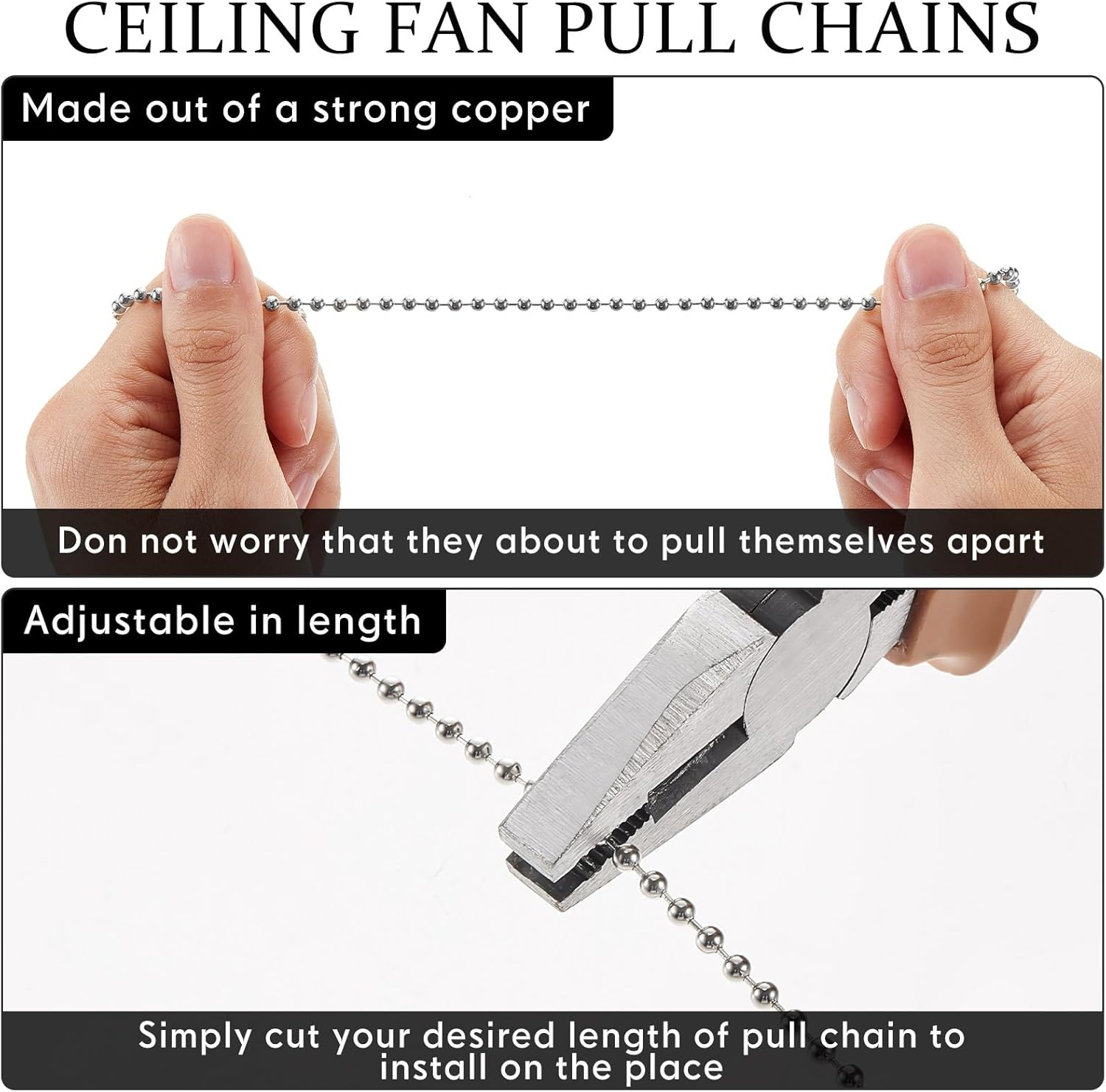 Yaomiao 4 Pack Ceiling Fan Pull Chain Extension Decorative Light Fan Pendant Chain Set 13 Inch Ornaments Extender Vintage Hollow Pulls with Beaded Ball Connector for Ceiling Fans Decor (Silver Color)
