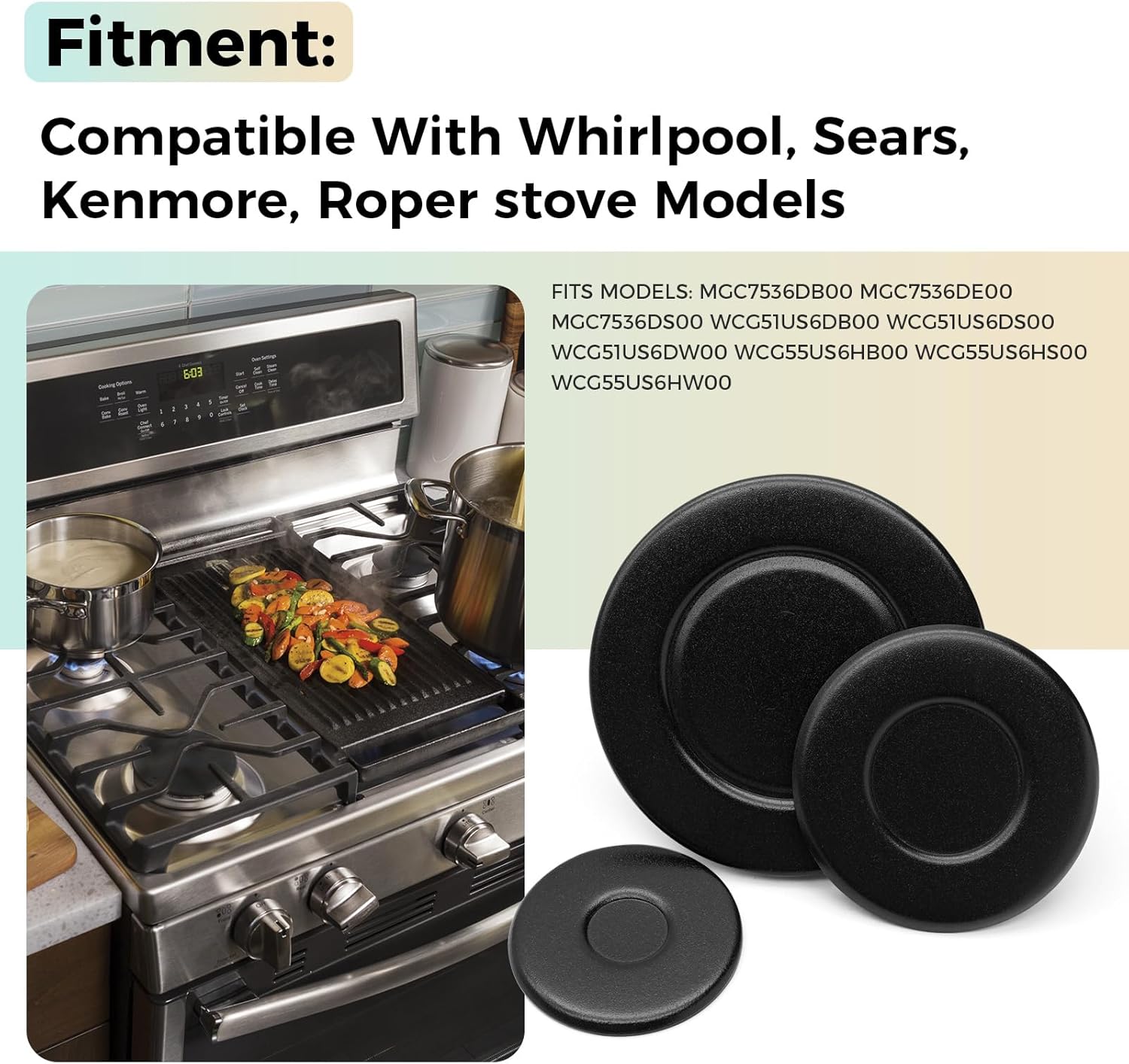 Gas Stove Burner Caps W10832694 for Whirlpool Stove, Cooktop Surface Burner Cap Set of 5, Replacement W10597133 AP5988633 PS11727796 4363154
