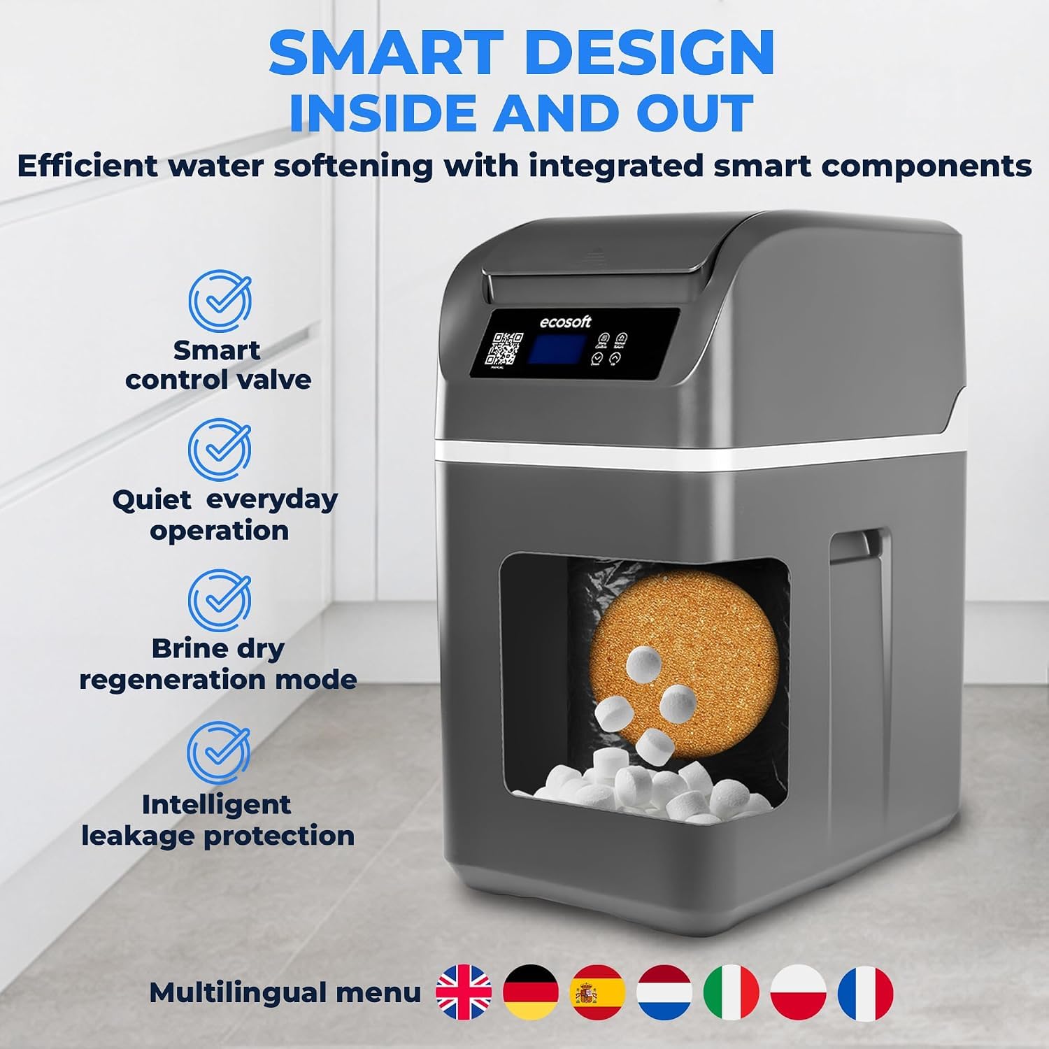 Ecosoft CUBE 100 kompaktowy kabinowy zmiękczacz wody do mieszkań z zaworem Smart