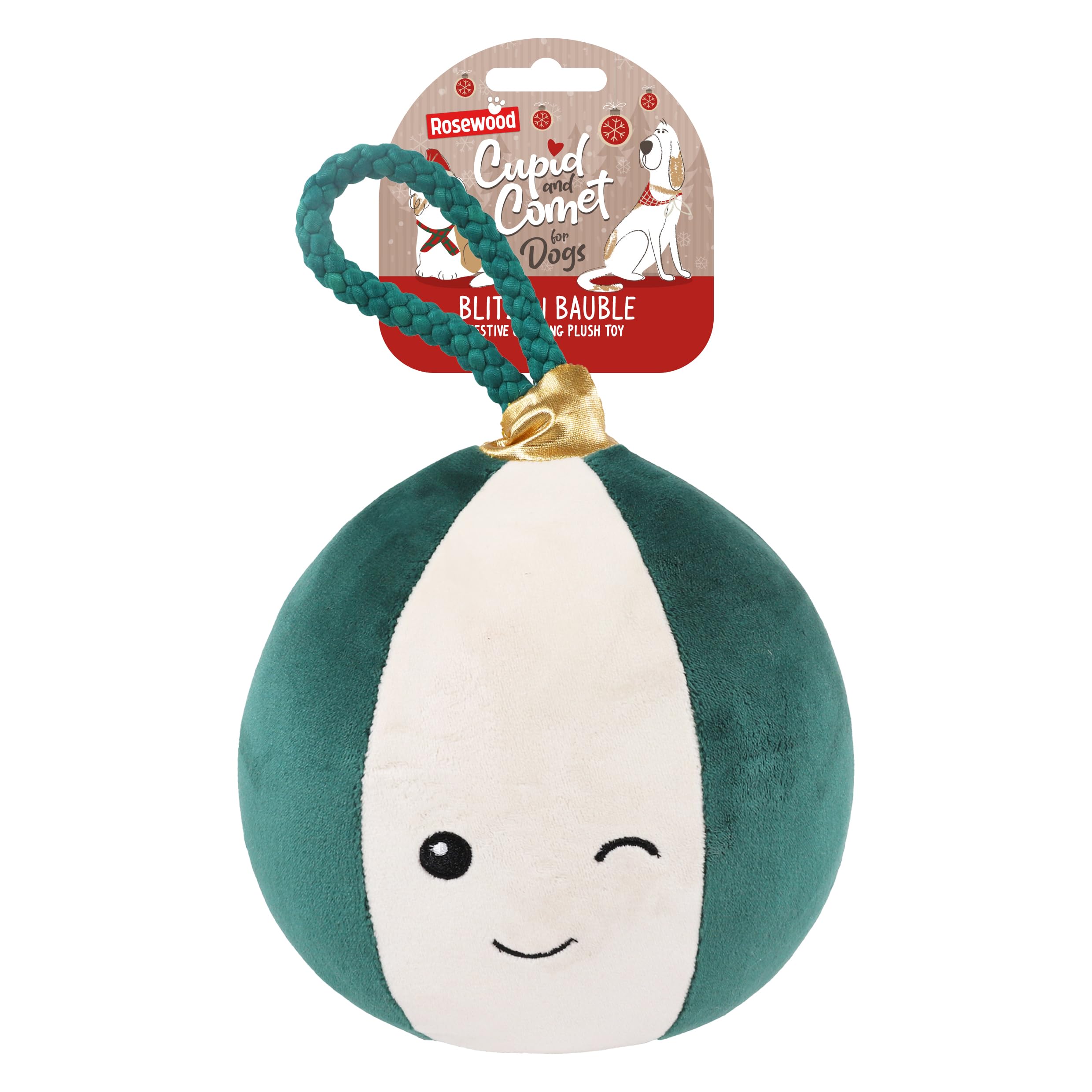 Rosewood Blitzen Bauble Dog Toy, Giant Plush Christmas Bauble with Giggling Sound & Rope Handle, Soft - Image 2