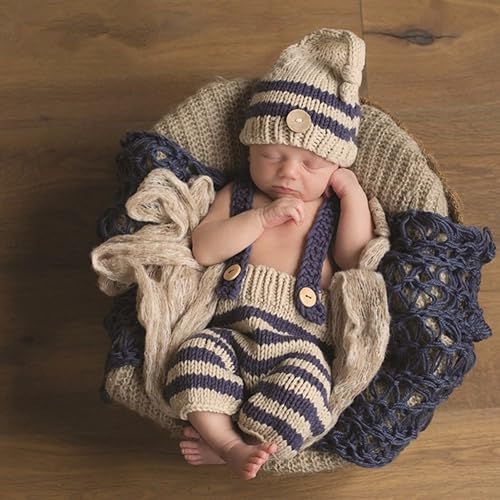 Miniatura 2 de Newborn Photography Props Baby Boy Girl Knitted Outfits Crochet Hat Pants Photo Shoot Props