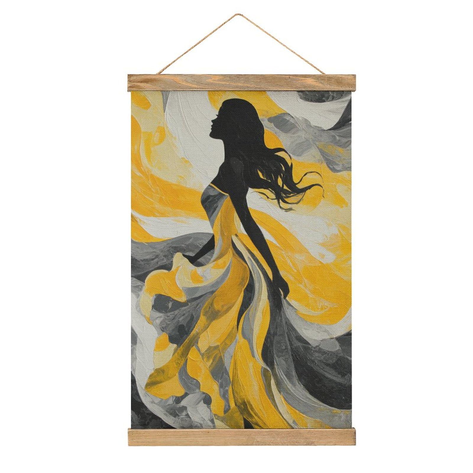 Jubonexis Woman Silhouette Yellow Abstract Aesthetic Canvas Painting Wood Frames Poster Hanger Hanging Picture Kit Wall Art