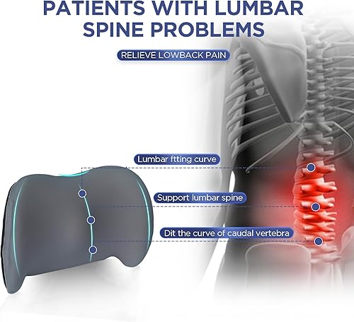 Vista 21 de Almohada de apoyo lumbar para silla de oficina, almohada lumbar de automóvil, alivio del dolor de espalda baja de espalda, cojín de espuma Negro