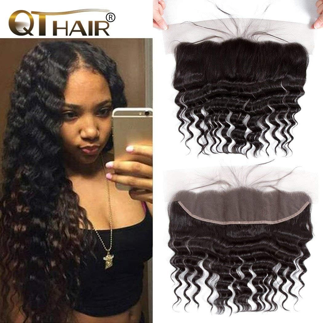 QTHAIR 18A 13x4 HD Lace Frontal Human Hair 12 Inch Loose Deep Wave Pre Plucked with Baby Hair Ear to Ear Transparent Lace Frontal Closure 100% Unprocessed Brazilian Virgin Human Hair