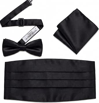 Men's Satin Cummerbund, Pre-Tied Bow Tie, and Pocket Square Set