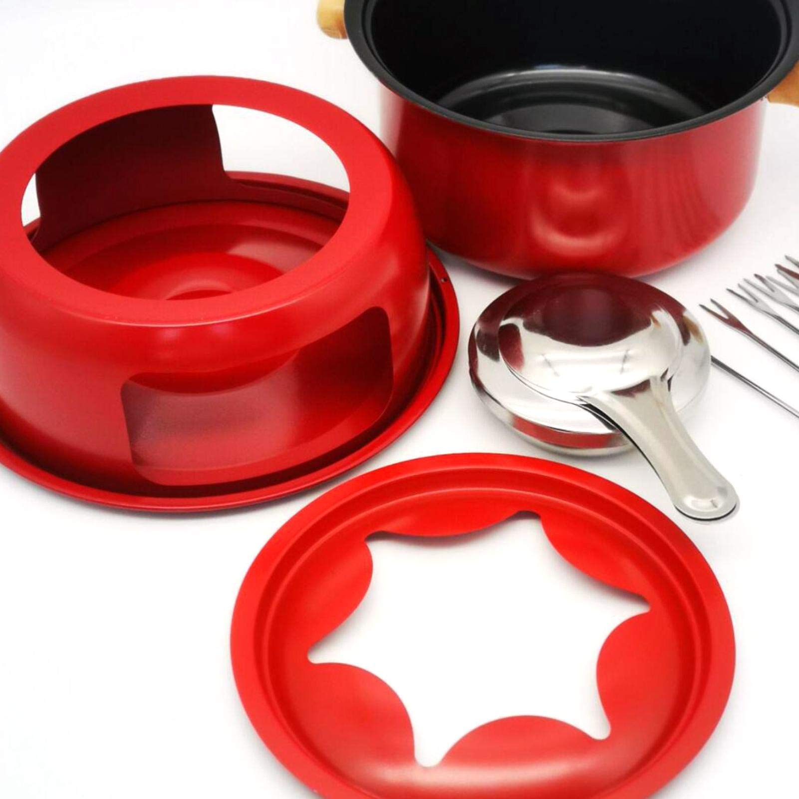 Juego De Fondue, Horno De Fusión, Mini Cacerola De Acero Inoxidable, Juego De Fondue De Queso Con Protector Contra Salpicaduras Y 6 Tenedores Para Fondue-Black