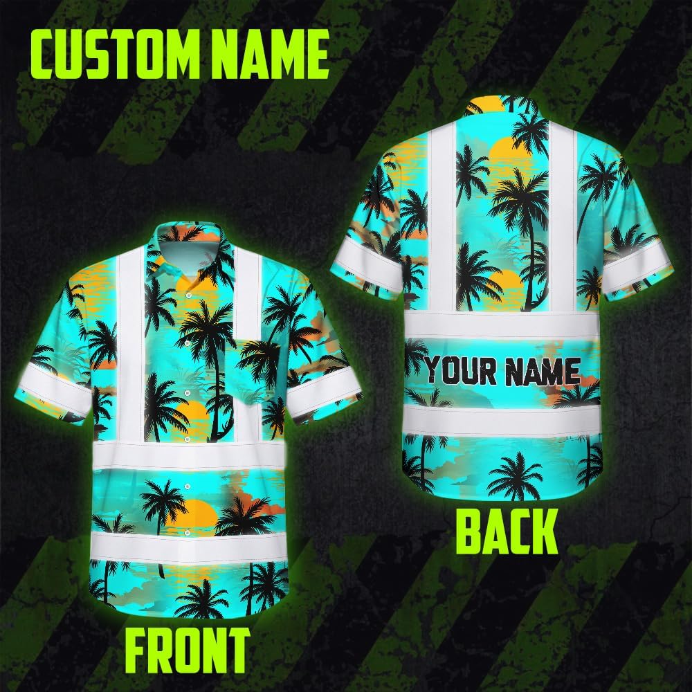 High Visibility Hawaiian Shirt Color Flower Custom Name Floral Reflective Safety Workwear