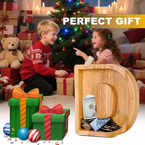 Miniatura 19 de Alcancía de madera con letras de madera, alcancía para niños y niñas, grande, 26 letras del alfabeto, banco de dinero personalizado con nombre