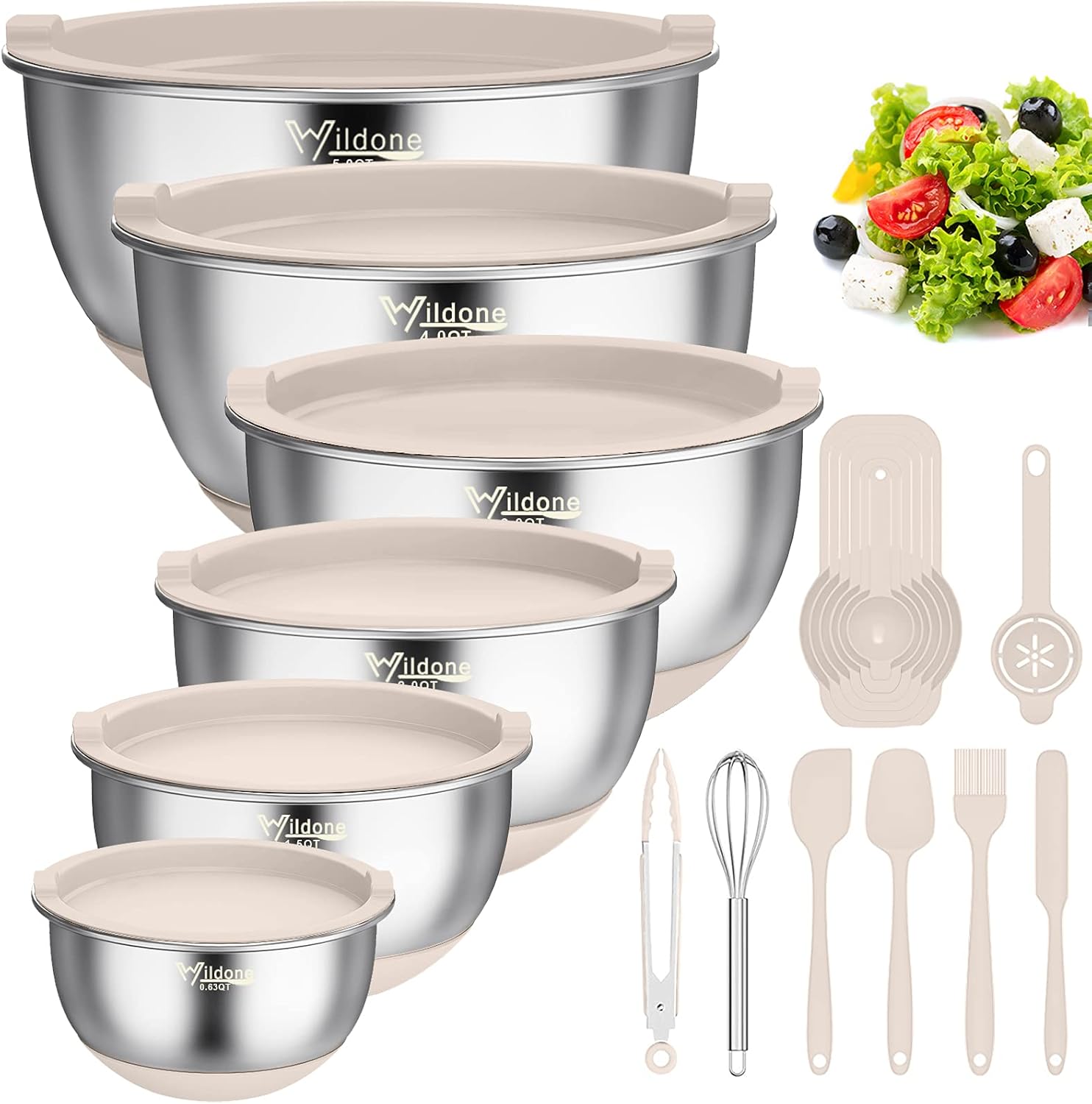Wildone Mixing Bowls with Airtight Lids, 19 PCS Stainless