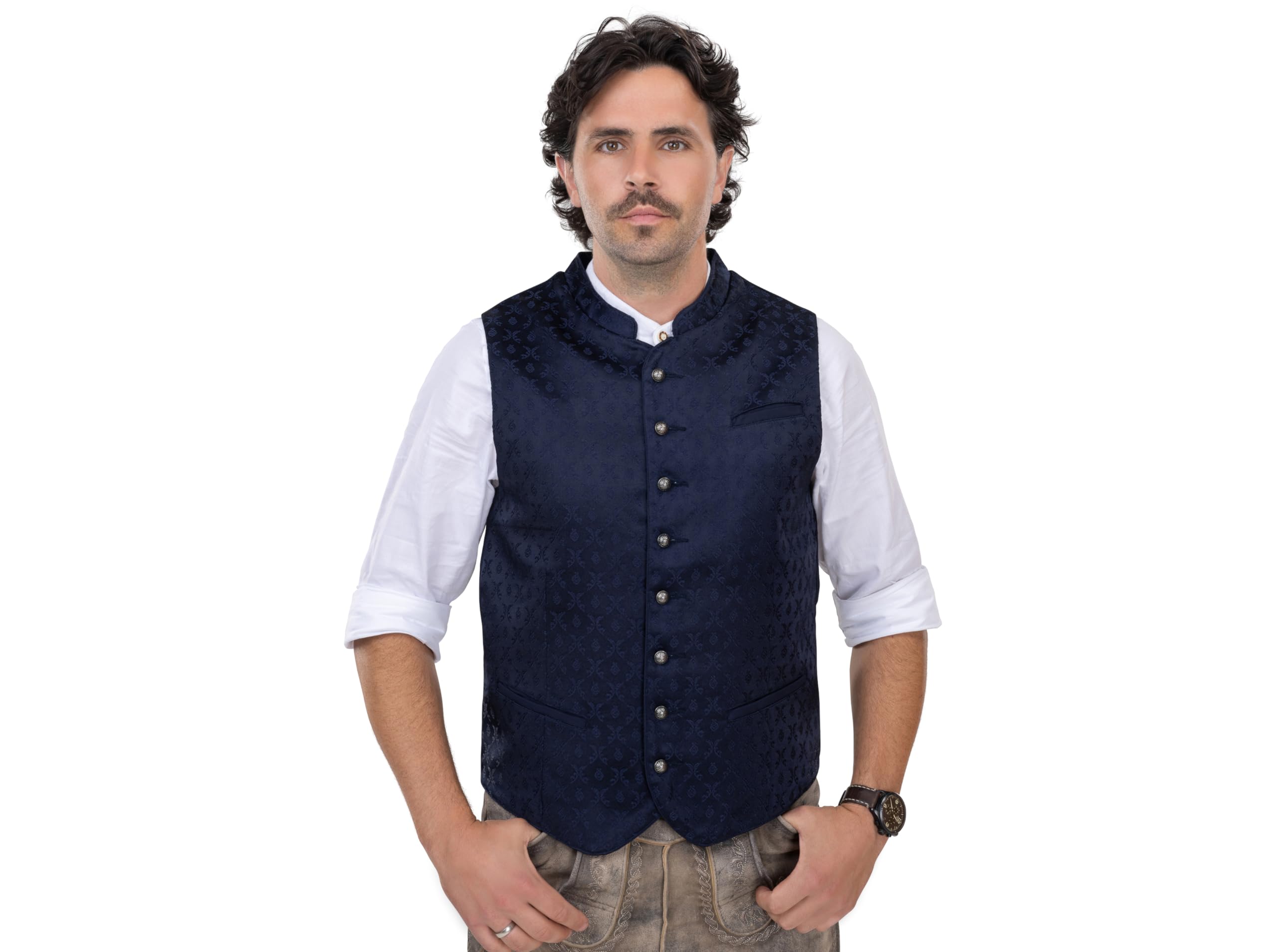 Schöneberger Trachten Couture Men's Blue Kilian Traditional Waistcoat, Lederhosen Costume Jacket, Loden Vest For Oktoberfest, 42