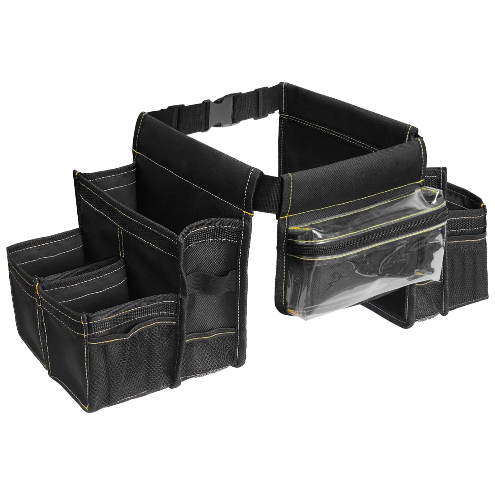 Tablier de nettoyage imperméable réglable pour femme de ménage, sac à outils multi-poches, noir, comprend une poche transparente, parfait pour un usage domestique ou professionnel