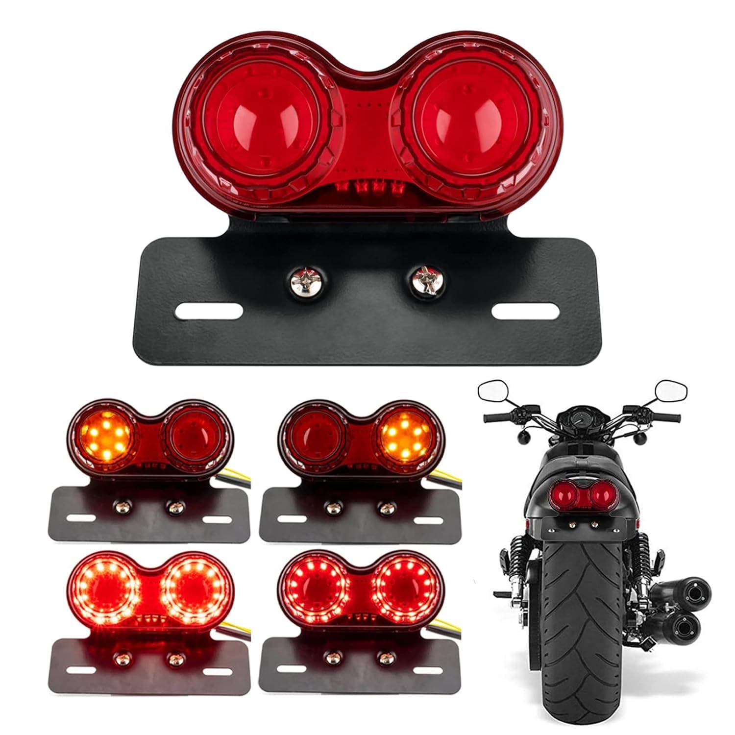 Vagary 40-LED 40W Motorcycle Tail Light Integrated Running Lamp Brake & Turn Signal Light with License Plate Bracket for Harly Motorcycle Street Bike