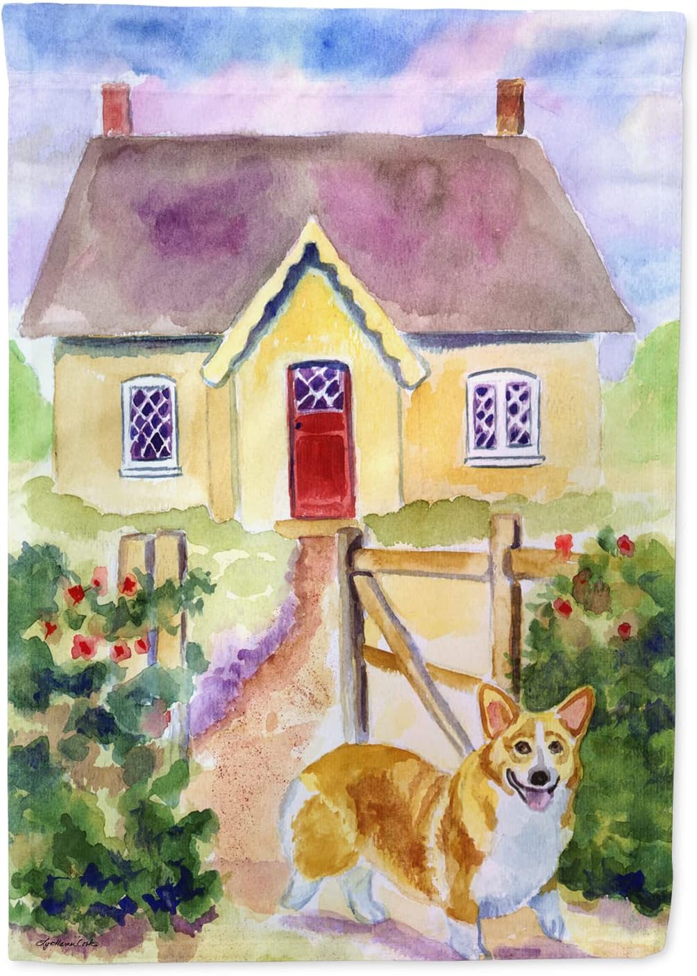 Caroline's Treasures 7367CHF Pembroke Corgi Cottage Visit House Flag Large Porch Sleeve Pole Decorative Outside Yard Banner Artwork Wall Hanging, Polyester, House Size, Multicolor