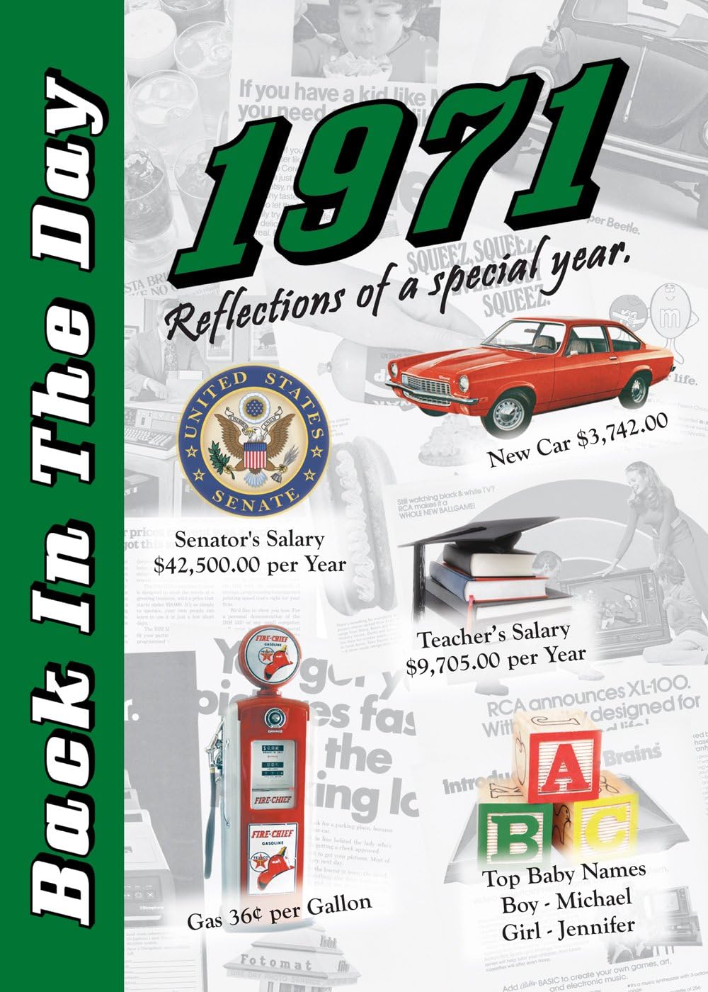 1971 Back In The Day - 24-page Greeting Card / Booklet with Envelope (5 x 7 Size) – Great for Birthdays, Anniversaries, Reunions, Graduations, Client & Corporate Gifts