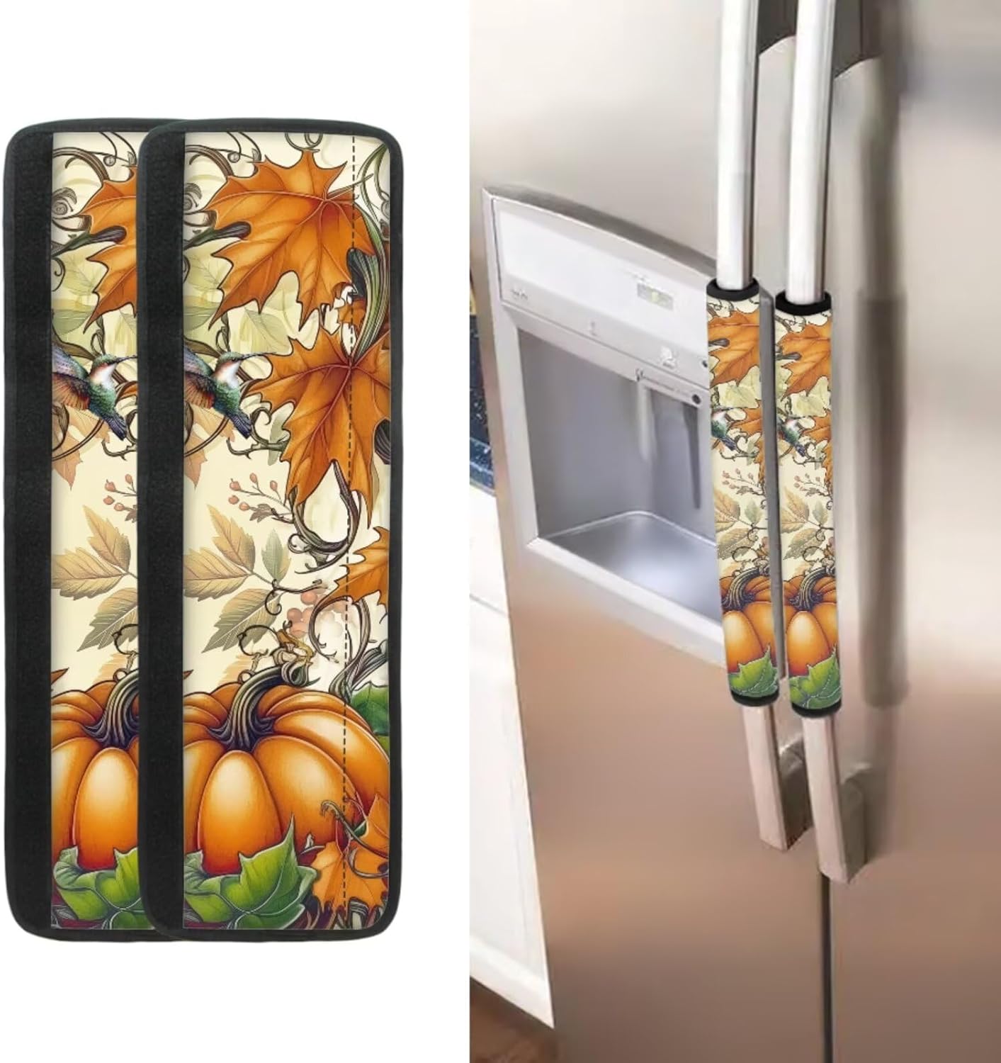 6Pcs Refrigerator Door Handle Cover, Thanksgiving Pumpkin Washable Kitchen Appliance Decor Handles Fridge Oven Microwave Dishwasher Antiskid Protector, Keep Off Fingerprints Food Stains