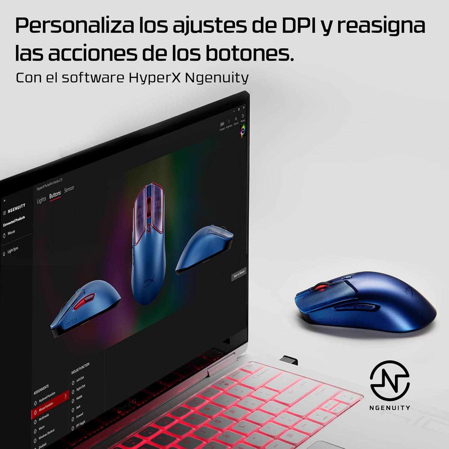 HyperX Pulsefire Haste 2 S – Ratón Gaming inalámbrico, Carcasa de magnesio, Ultra-Ligero 64g, batería 120h, Glass Skates, Sensor 26K, Color Plata 8