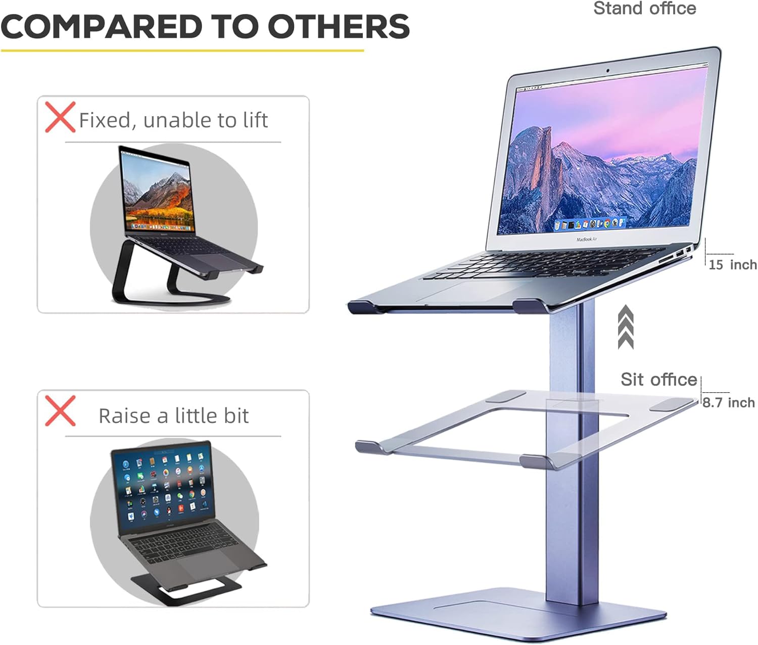 Adjustable Laptop Stand, Tall, Strong, Airflow, Suitable for 13.3-17.3 Inch Laptops, Lift Screen to Eye Level for Video Conferences
