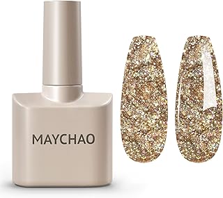 MAYCHAO 15ML Champagne Glitter Gel Nail Polish 1Pc Champagne Gel Polish Soak Off UV LED Nail Polish Nail Art Starter Manicure Salon DIY at Home, 0.5 OZ