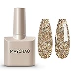 MAYCHAO 15ML Champagne Glitter Gel Nail Polish 1Pc Champagne Gel Polish Soak Off UV LED Nail Polish Nail Art Starter Manicure Salon DIY at Home, 0.5 OZ