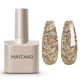 MAYCHAO 15ML Champagne Glitter Gel Nail Polish 1Pc Champagne Gel Polish Soak Off UV LED Nail Polish Nail Art Starter Manicure Salon DIY at Home, 0.5 OZ