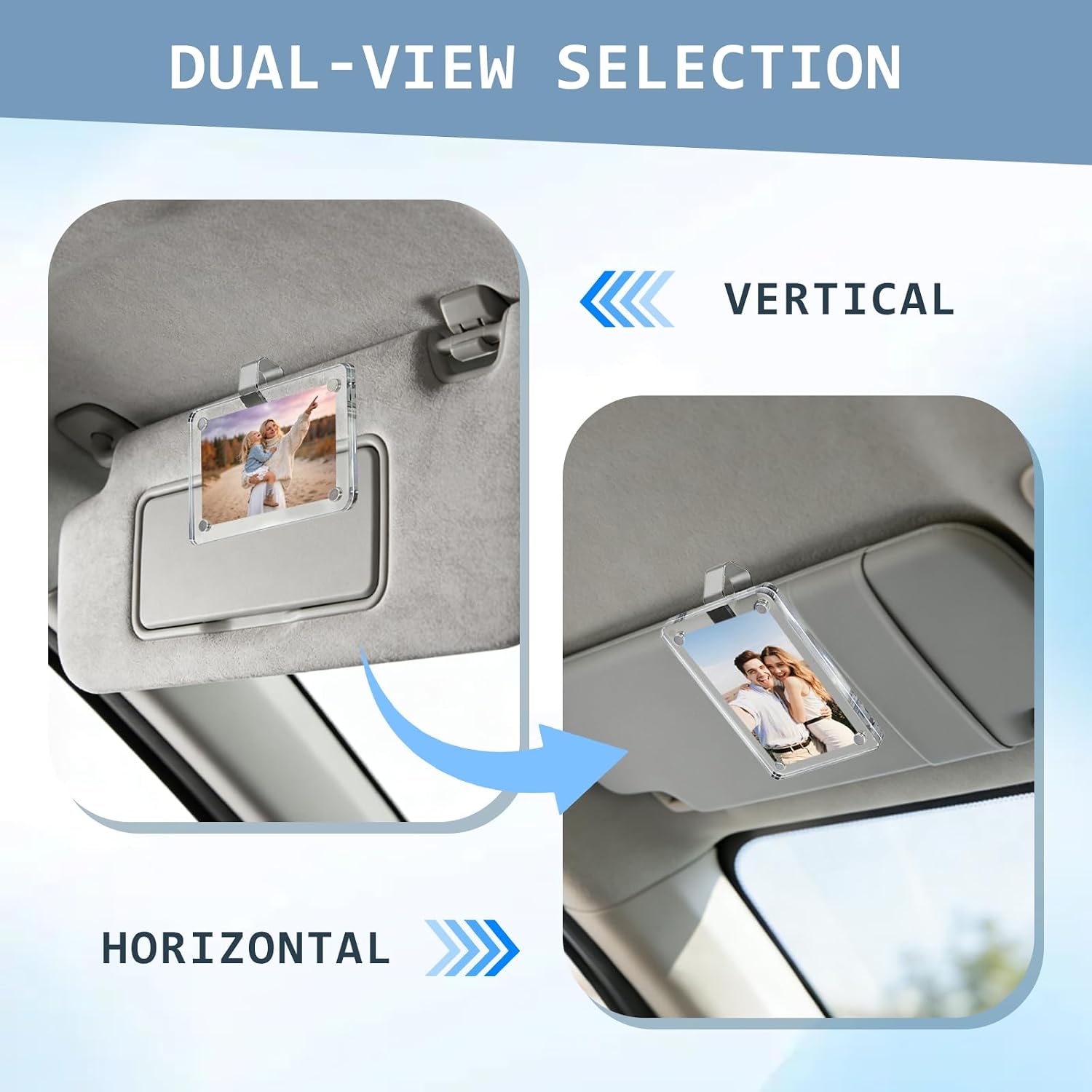 Car Picture Holder, 4Pcs Clear Acrylic Magnetic Car Visor Photo Clip, Easy Snap-On Universal Personalized Hanging Car Picture Frame for Polaroid & Family, Personal, Pets, Travel Pictures