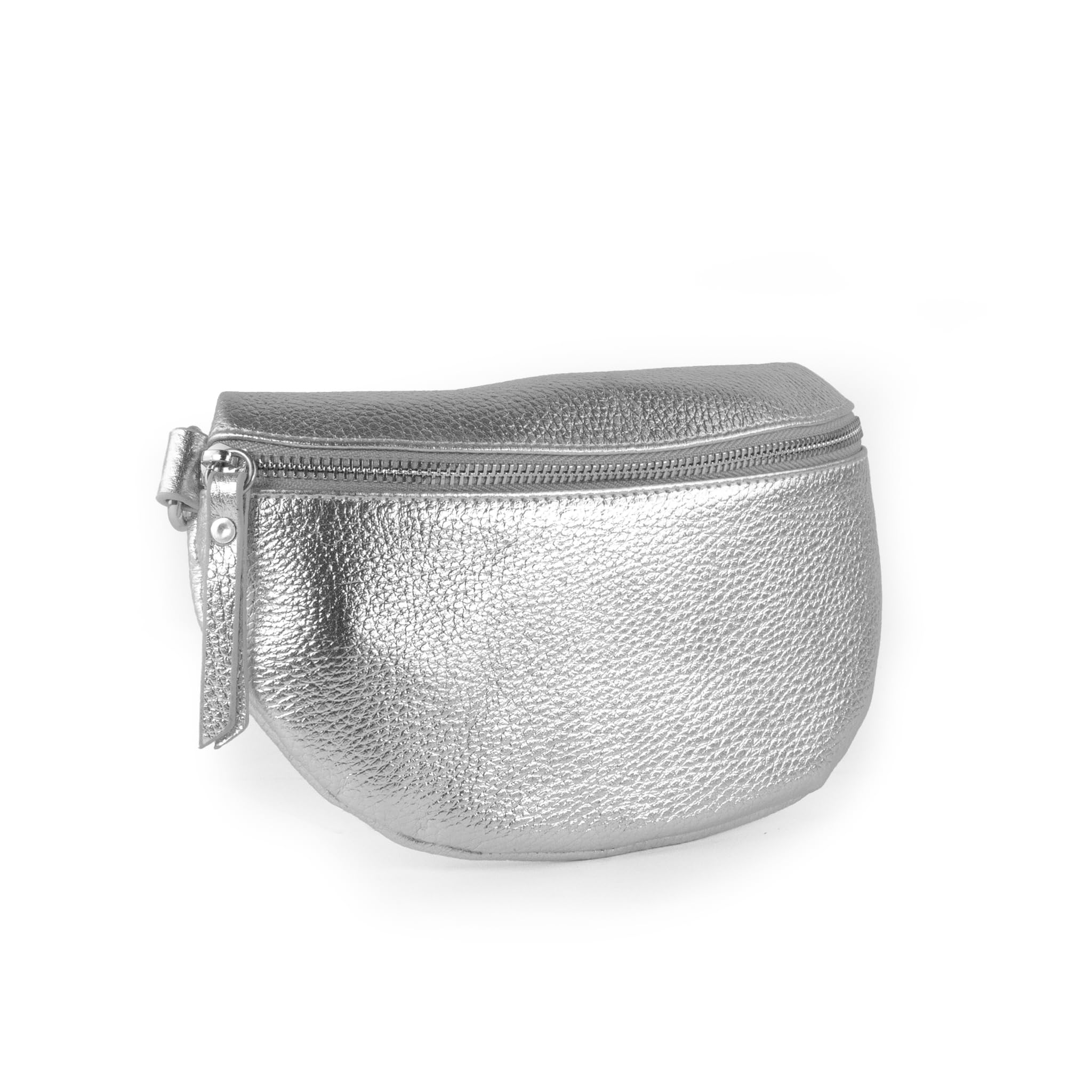 Leder Bauchtasche in metallic für Damen, Festival Tasche, Frauen Bauchtasche mit breitem Schultergurt, Kleine Umhängetasche, Crossbody Tasche, Geschenk für Damen (Silber, M)