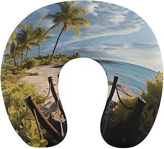 Travel Neck Pillow Palm Trees Beach Sea Ocean U Shaped Memory Foam Pillow Washable Cover for Airplane Train Car Home Office
