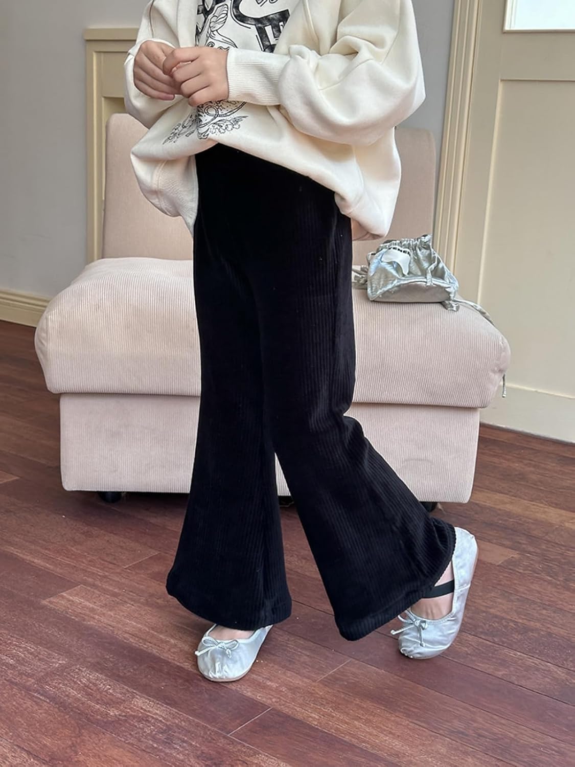 Miipat Toddler Girls Corduroy Wide Leg Pants Elastic Waist Little Kids Casual Flare Trousers