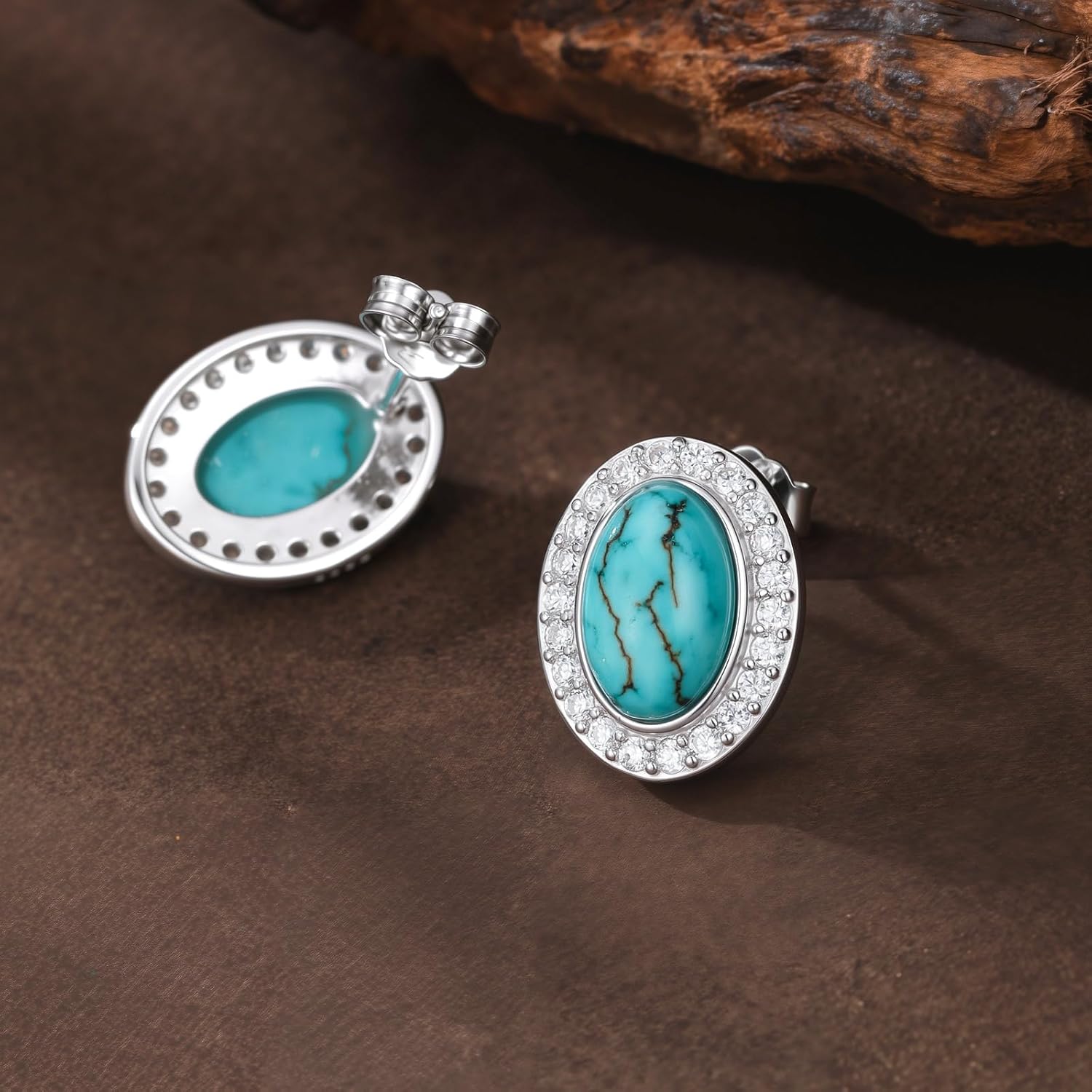 Nature Turquoise Stud Earrings for Women 925 Sterling Silver Oval Round Shape Turquoise Gemstone Earrings Western Boho Jewelry Gifts for Birthday - Image 2