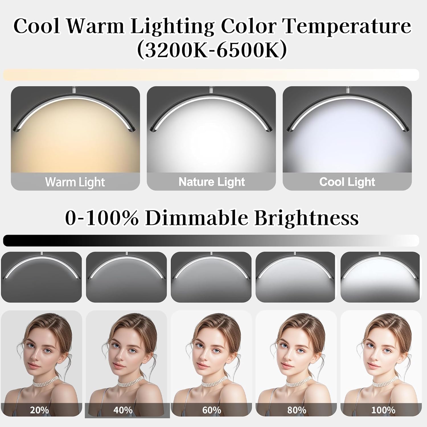 Half Moon Light for Lash Tech: Floor Lash Light for Eyelash Tech with 4X Magnifier&Phone Holder, Adjustable Brightness, 5CCT - LED Esthetician Lights for Tattoo Artists, Nail Art,Skincare,Salon SPA